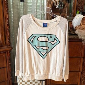DC Comics Cream and Gray Superman Logo Sweater